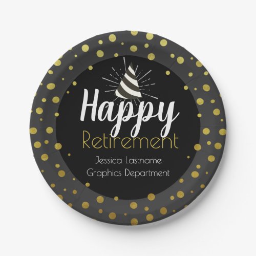 Happy Retirement Party Personalized Gold Confetti Paper Plates