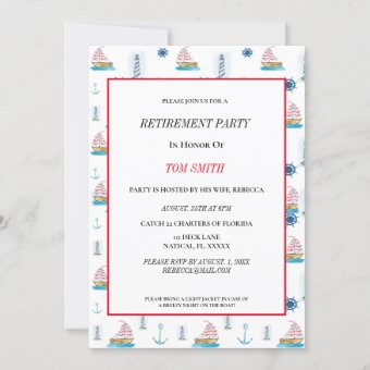 Happy Retirement Party Watercolor Nautical Invitation | Zazzle