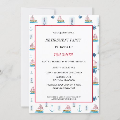 Happy Retirement Party Watercolor Nautical Invitation