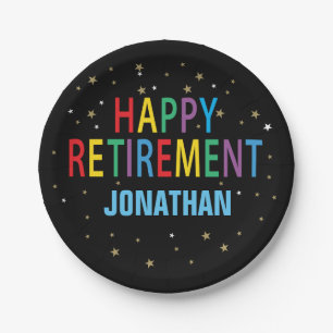 Happy Retirement party with stars and bright color Paper Plates