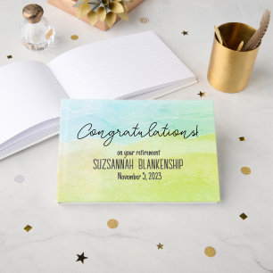 Happy Retirement Pastel Green Watercolor Custom Guest Book
