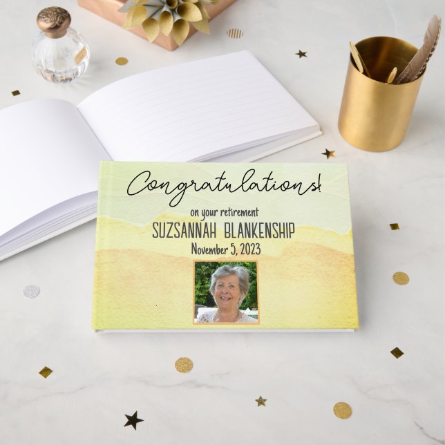 Happy Retirement Pastel Watercolor Custom Guest Book (Front Open)