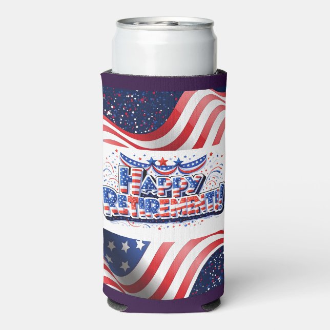 Happy Retirement Patriotic Can Cooler  ("Celebrate the next chapter in red white and blue")