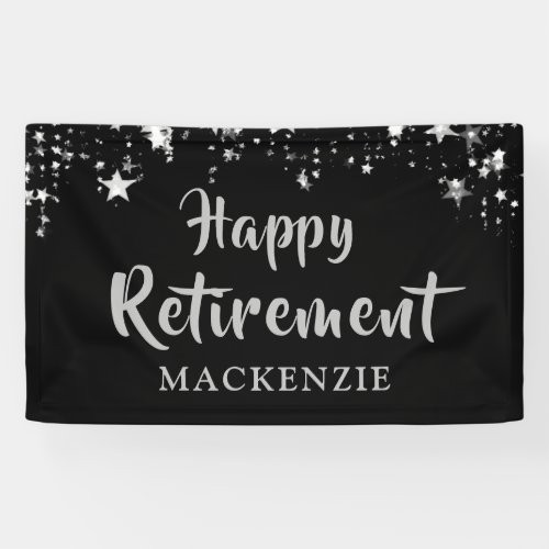 HAPPY RETIREMENT Personalized Black Silver Stars Banner