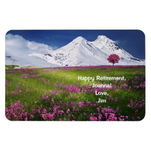 Happy Retirement Personalized Mountains Flowers Magnet