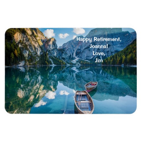 Happy Retirement Personalized Mountains Lake Magnet