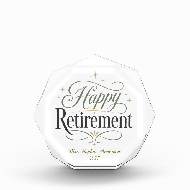Happy Retirement Personalized Name Acrylic Award (Front)