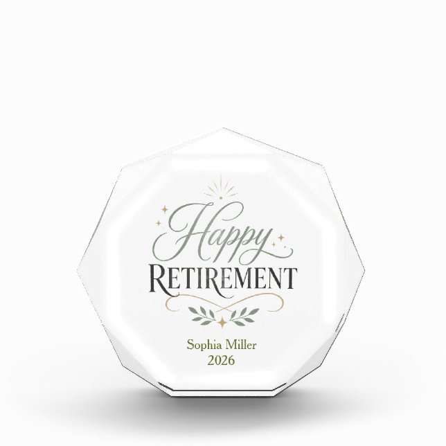 Happy Retirement Personalized Name Acrylic Award (Front)