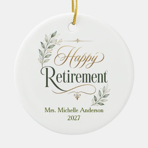 Happy Retirement Personalized Name Ceramic Ornament