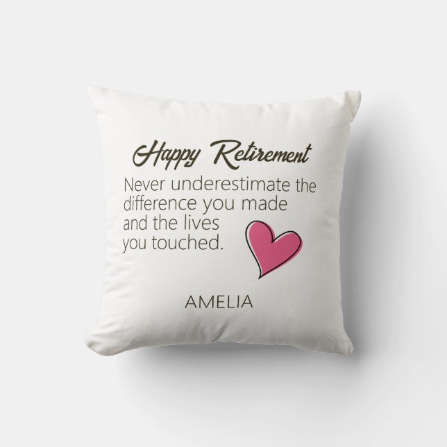 Happy Retirement Personalized Name Gift Throw Pillow (Front)