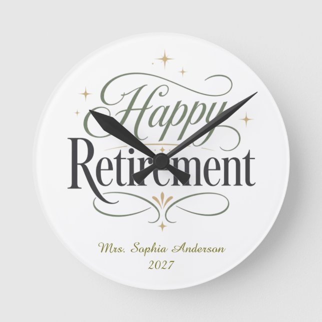 Happy Retirement Personalized Name Round Clock (Front)