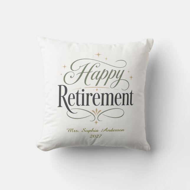 Happy Retirement Personalized Name Throw Pillow (Front)