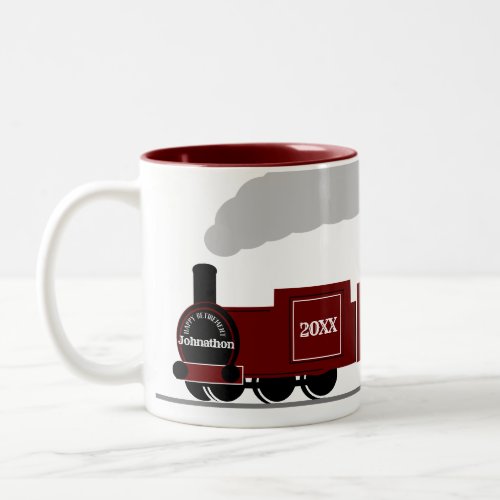 Happy retirement personalized train railway Two_Tone coffee mug