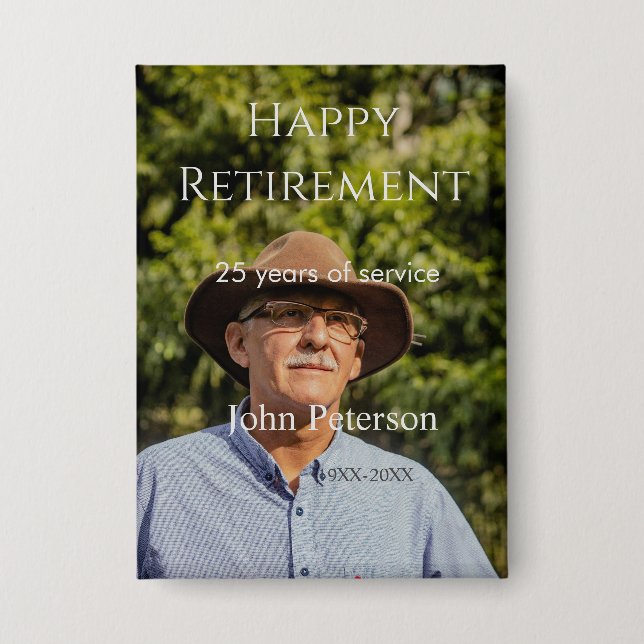 Happy retirement photo name year years of service  button (Front)