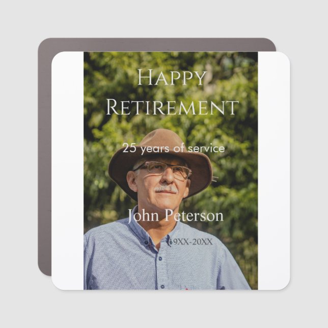 Happy retirement photo name year years of service  car magnet (Front)