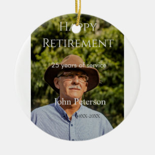 Happy retirement photo name year years of service  ceramic ornament