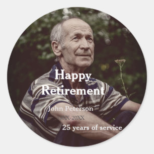 Happy retirement photo name year years of service classic round sticker