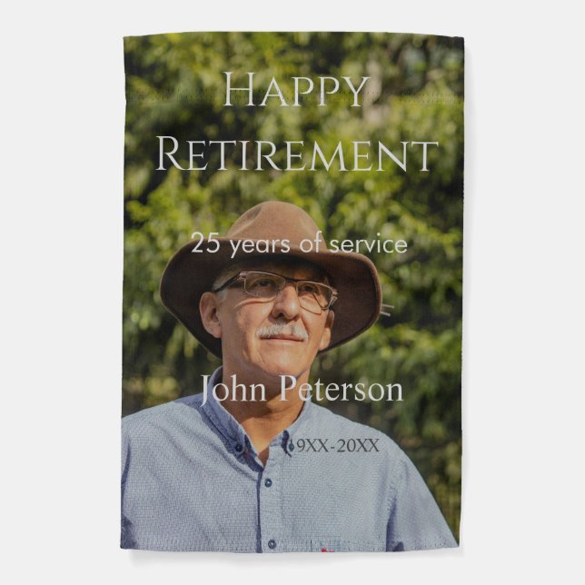 Happy retirement photo name year years of service  garden flag (Front)