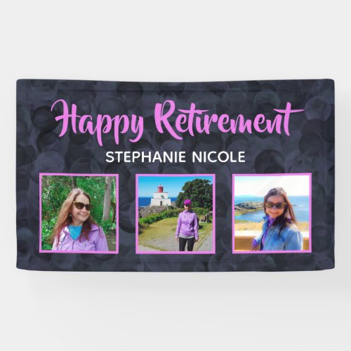 Happy Retirement Pink Black Multiple Photos Banner