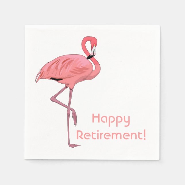 Happy Retirement Pink Flamingo Party Paper Napkins (Front)