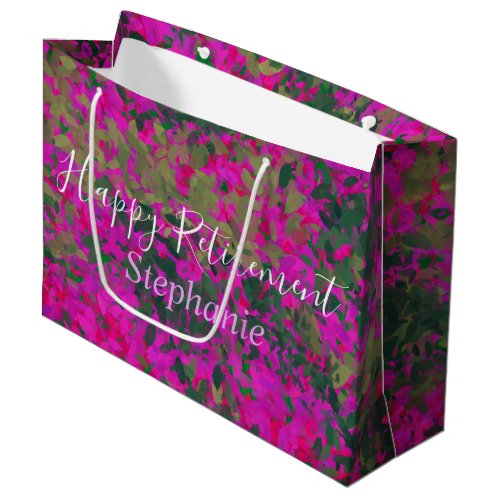 Happy Retirement Pink Floral Garden Hand Painted Large Gift Bag