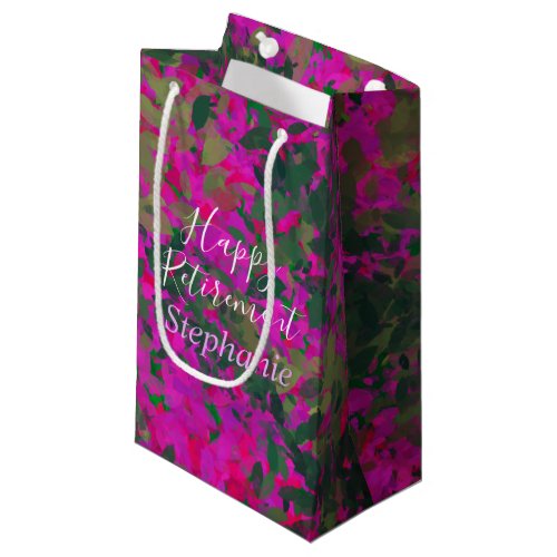 Happy Retirement Pink Florals Garden Hand Painted Small Gift Bag