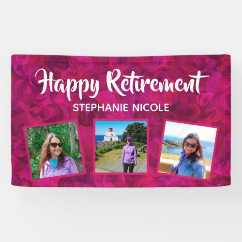Happy Retirement Pink Name Multiple Photos Banner