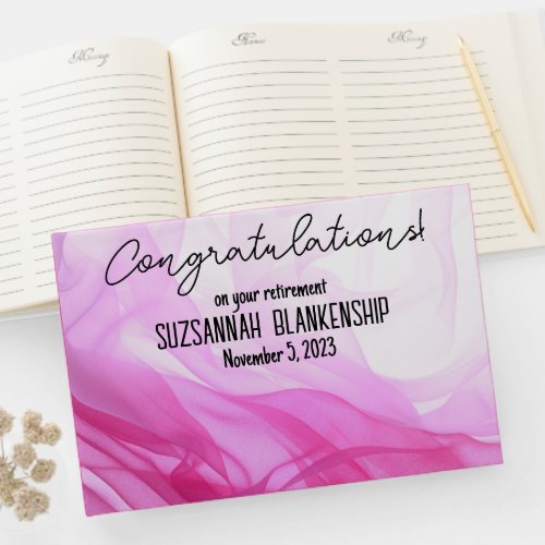 Happy Retirement Pink White Watercolor Custom Guest Book