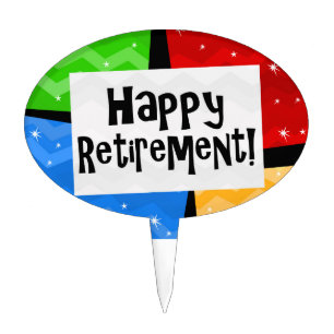 Happy Retirement, Primary Color Squares Party Cake Topper