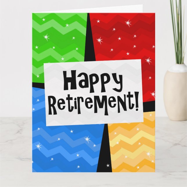 Happy Retirement, Primary Color Squares Party Card (Front)