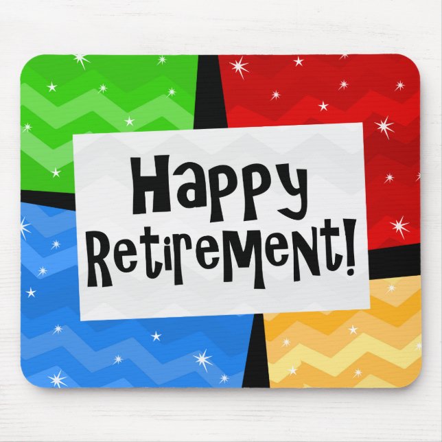 Happy Retirement, Primary Color Squares Party Mouse Pad (Front)