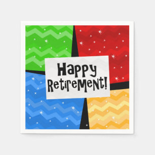 Happy Retirement, Primary Color Squares Party Napkins