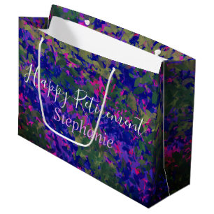 Happy Retirement Purple Blue Florals Hand Painted Large Gift Bag