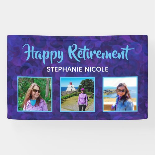 Happy Retirement Purple Blue Multiple Photos Banner