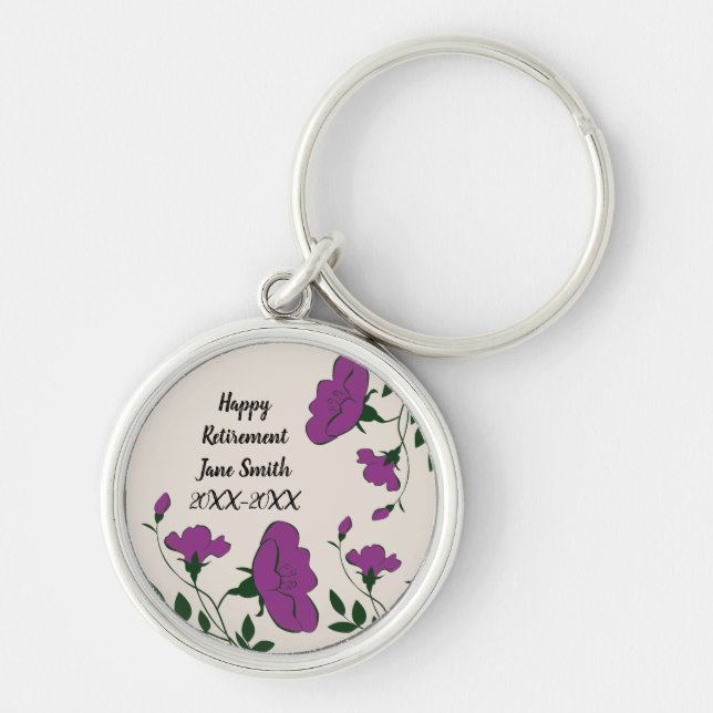 Happy Retirement Purple Flower Coworker Keychain (Front)
