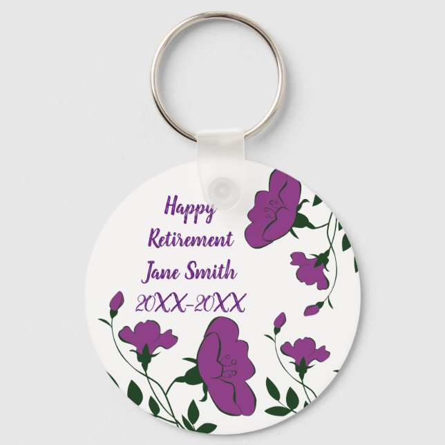 Happy Retirement Purple Flower Employee Keychain (Front)