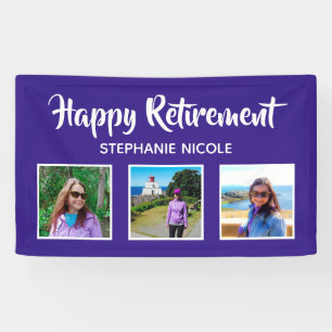 Happy Retirement Purple Multiple Photos Banner