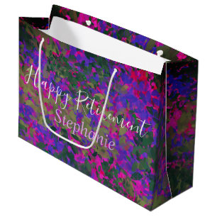 Happy Retirement Purple Pink Garden Floral Painted Large Gift Bag