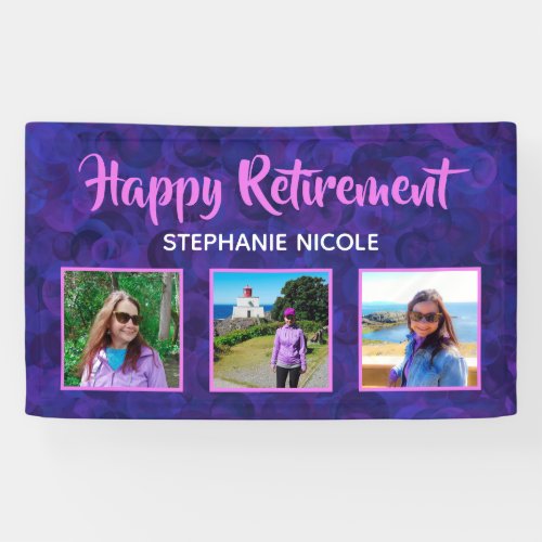Happy Retirement Purple Pink Multiple Photos Banner