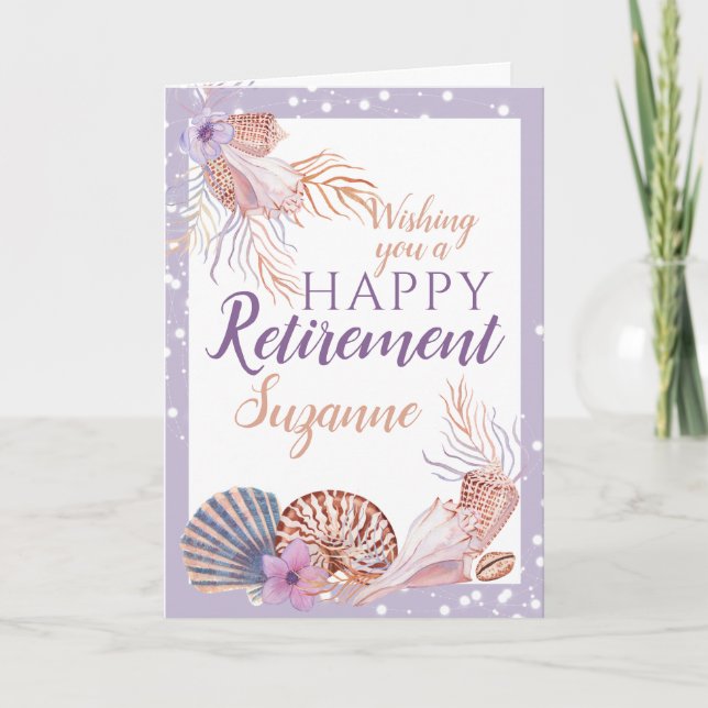 Happy Retirement Purple Seashell Coral  Card (Front)