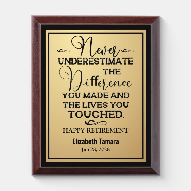 Happy Retirement Quotes Simple Gold & Black Award Plaque (Vertical)