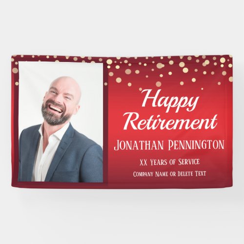 Happy Retirement Red with Confetti One Photo Banner