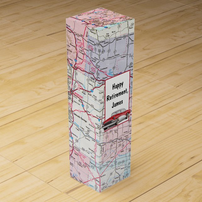 Happy Retirement Road Map USA  Wine Box (Front)