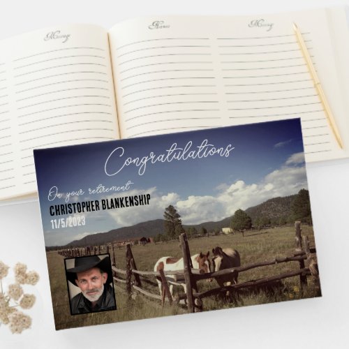 Happy Retirement Rural Scene Horses Photo Custom Guest Book