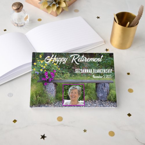 Happy Retirement Rustic Bench Flowers Custom Photo