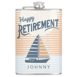 happy retirement sailboat glass flask