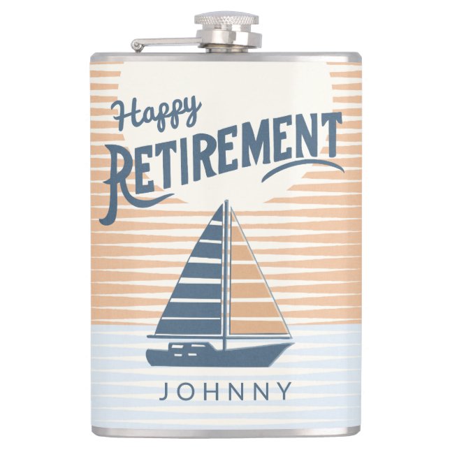 happy retirement sailboat glass flask (Front)