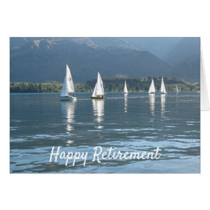 Happy Retirement sailboats on a lake Cards