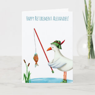 Happy Retirement Seagull Fishing Illustrated Card