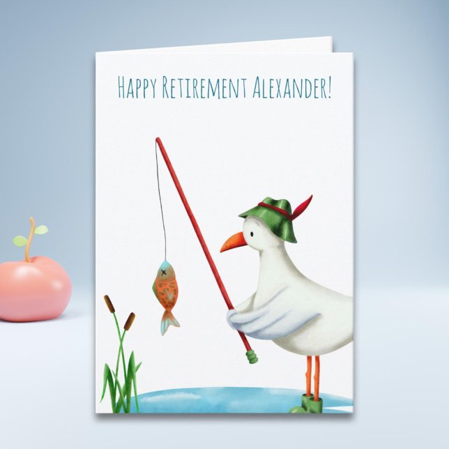 Happy Retirement Seagull Fishing Illustrated Card (Creator Uploaded)